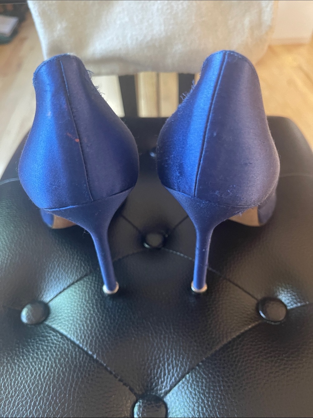 Manolo Blahnik Royal Blue Satin Pointed Toe Pumps with Crystal Buckle - Picture 4 of 11